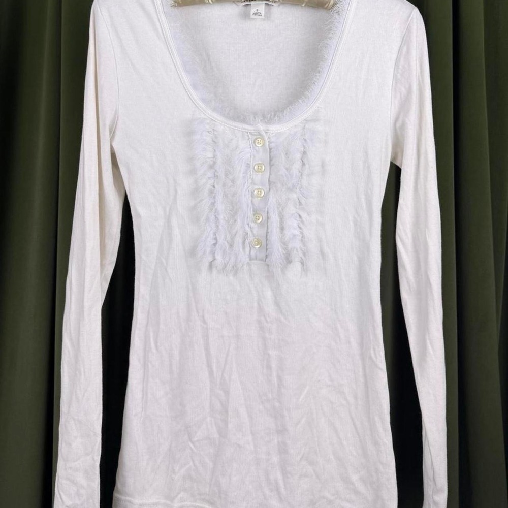 Banana Republic Womens White Lace Trim Long Sleeve Button Up Top Cottagecore S